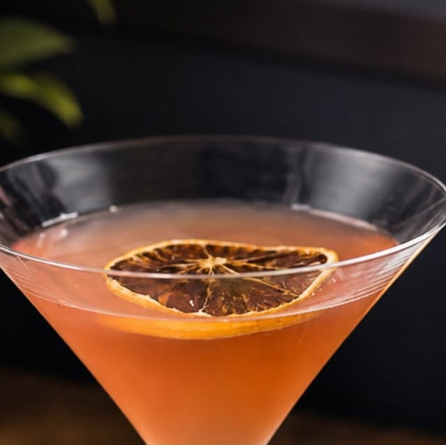 Cocktail rosé, tranche d'orange séchée